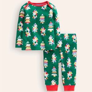 Mini Boden Snug Single Long John Pajamas Set Jewel Green Trees Size 4Y NWT